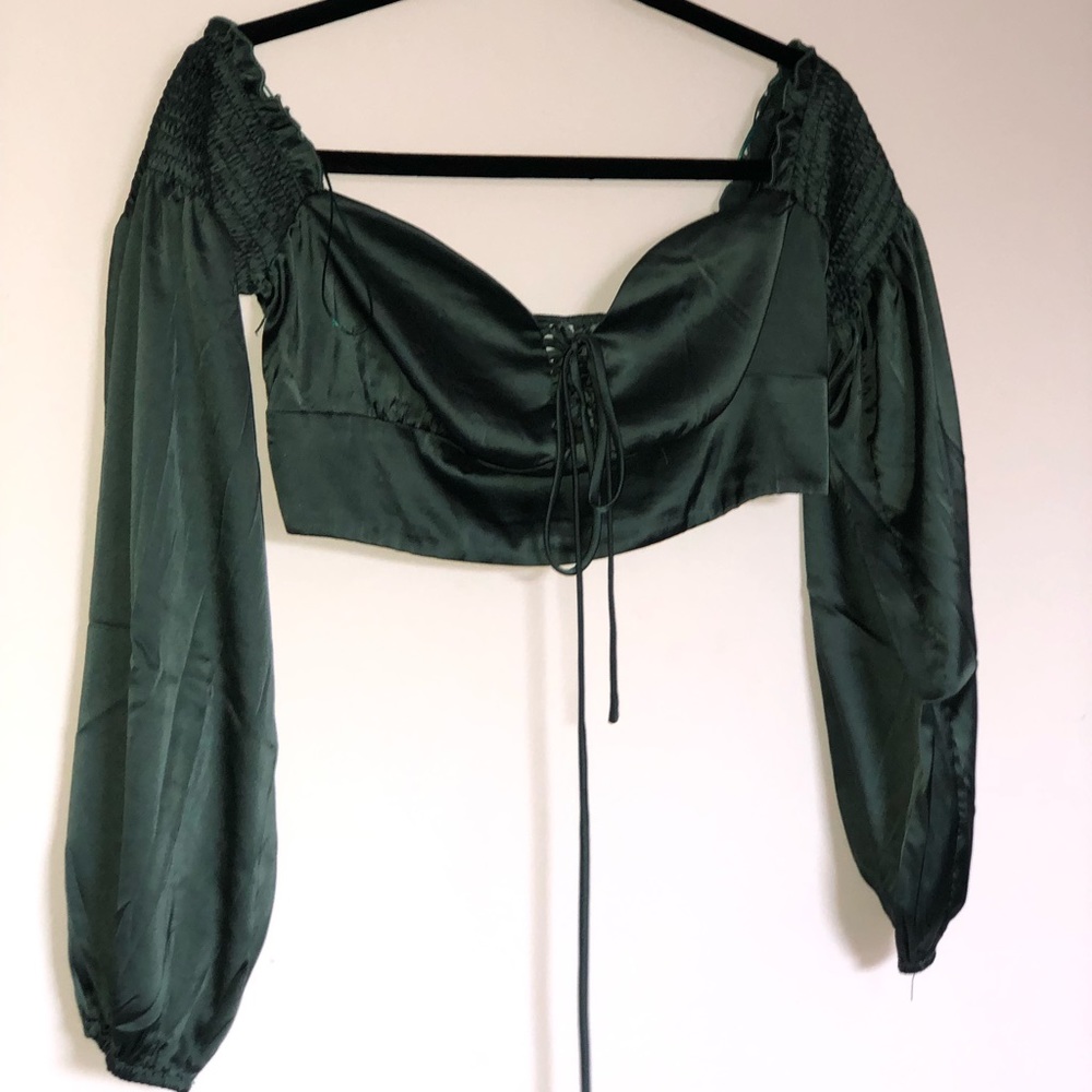 Emerald Green Silk Cropped Blouse